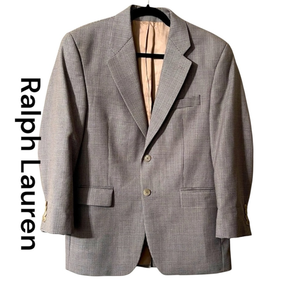 Lauren Ralph Lauren 100% Wool Houndstooth Plaid Men 37S Blazer Sport Coat Jacket